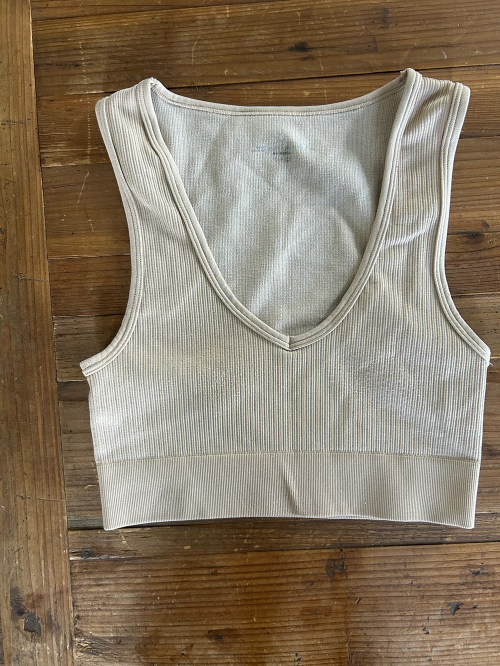 aerie Ribbed V-Neck Cropped Sports Bra - Cream